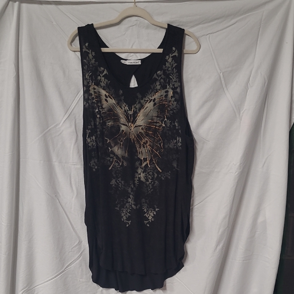 Maurices Black and Gold Butterfly Tank Top